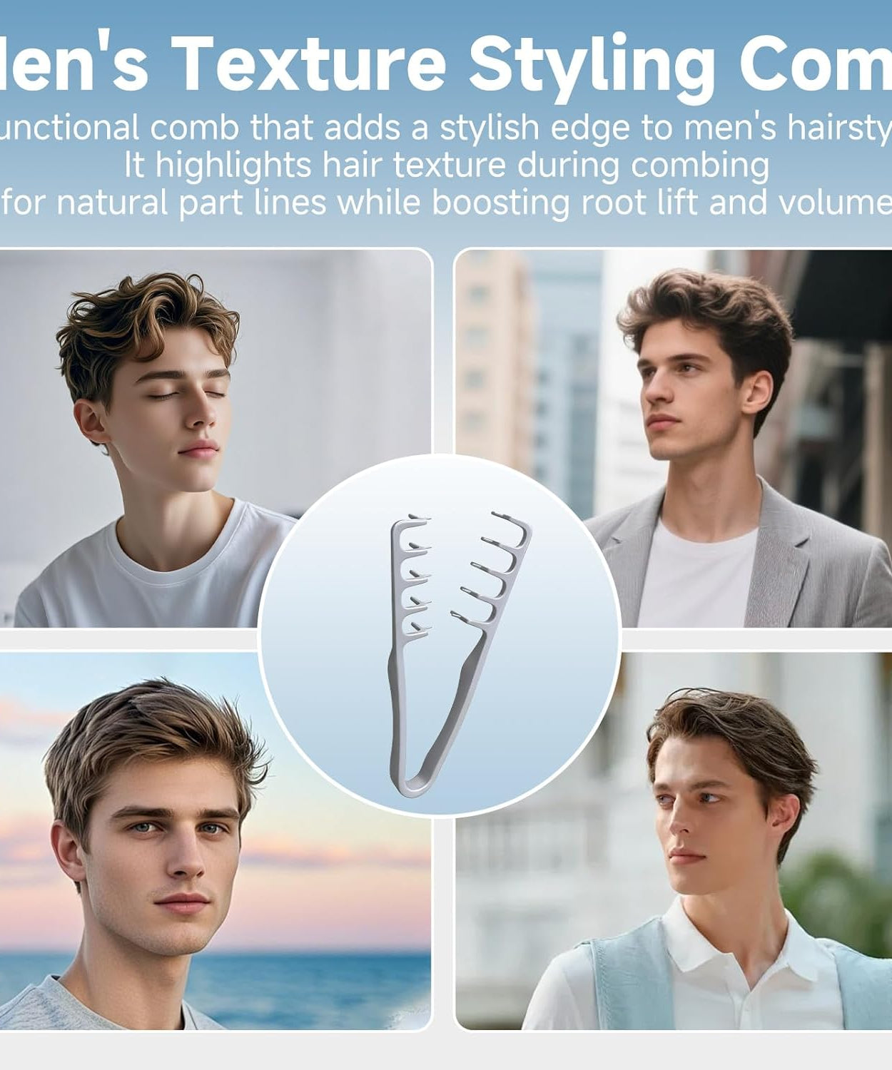 Volumizing Wide Tooth Comb for Men & Women, Root Lifting Texturizing Hair Comb for Fluffy Bangs, Flat Hair Volume Boost Styling Comb with Non-Slip ABS Handle