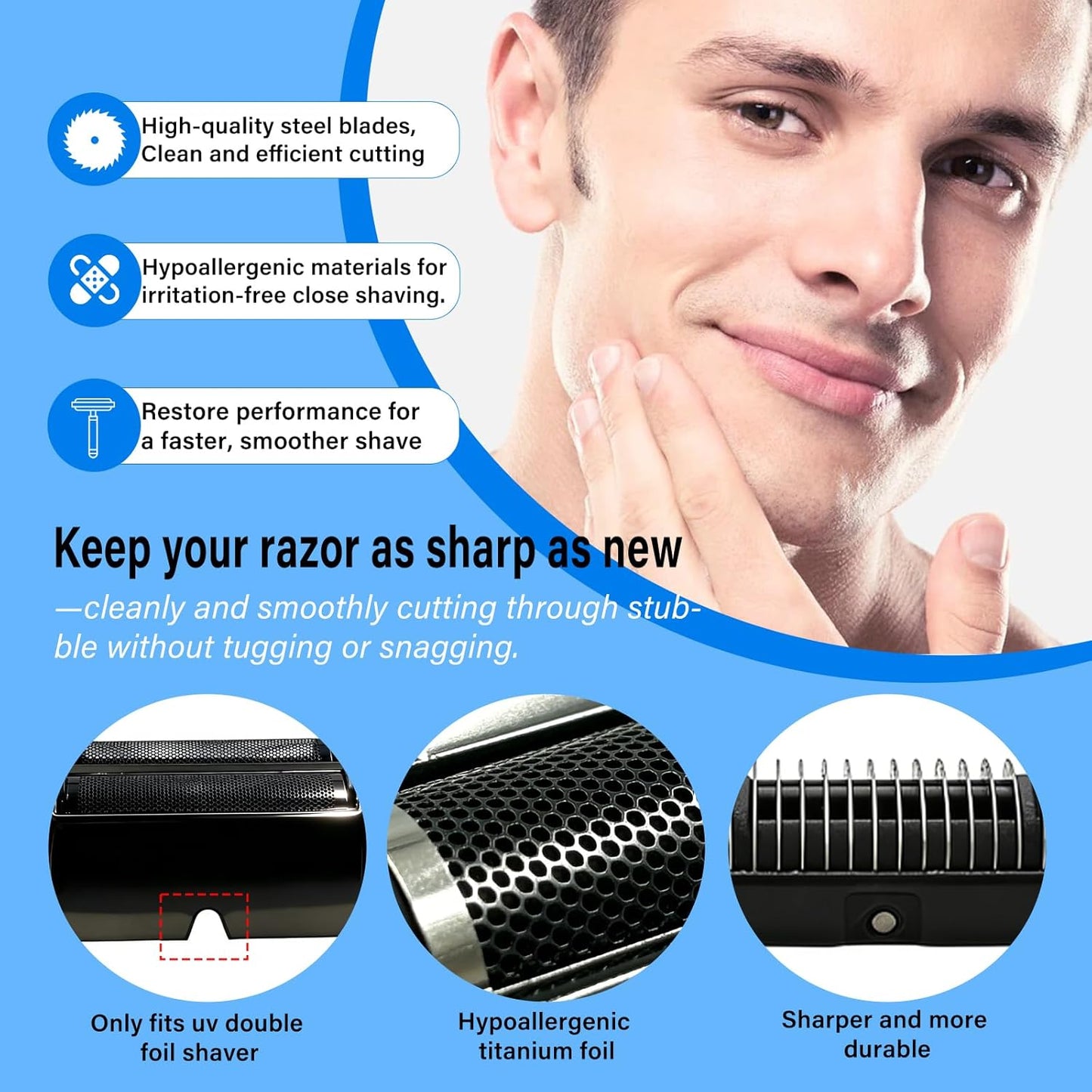 Replacement Head Compatible With Babyliss Pro Uv Double Foil Shaver – Precision Double Foil & Blade For Babyliss Uv Foil Fxlfs2 Shaver, Hypoallergenic Titanium Foil For A Close, Irritation-Free Shave