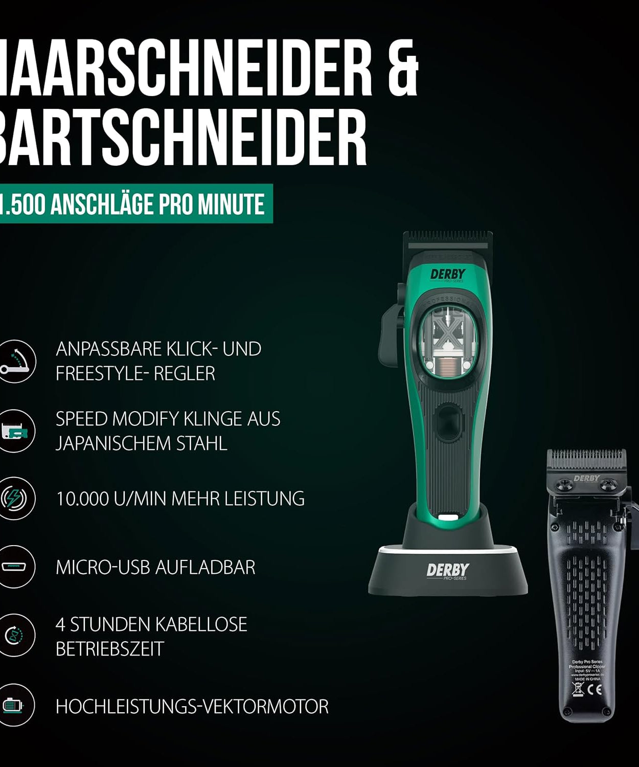 Professional Men's Electric Razor for Hair & Beard (10,000 RPM) - Men's Hair Trimmer & Beard Trimmer for Hairdressers & Barbers - Hair Trimmer & Beard Trimmer - Men's Razor