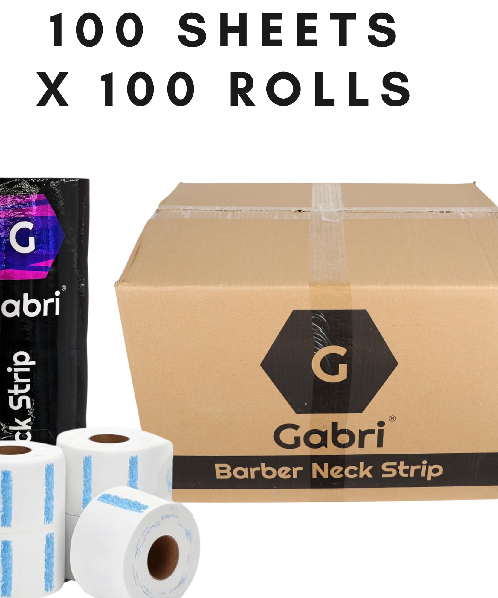 Gabri Professional Barber Neck Strips,5 x 100 Rolls Pack White & Black