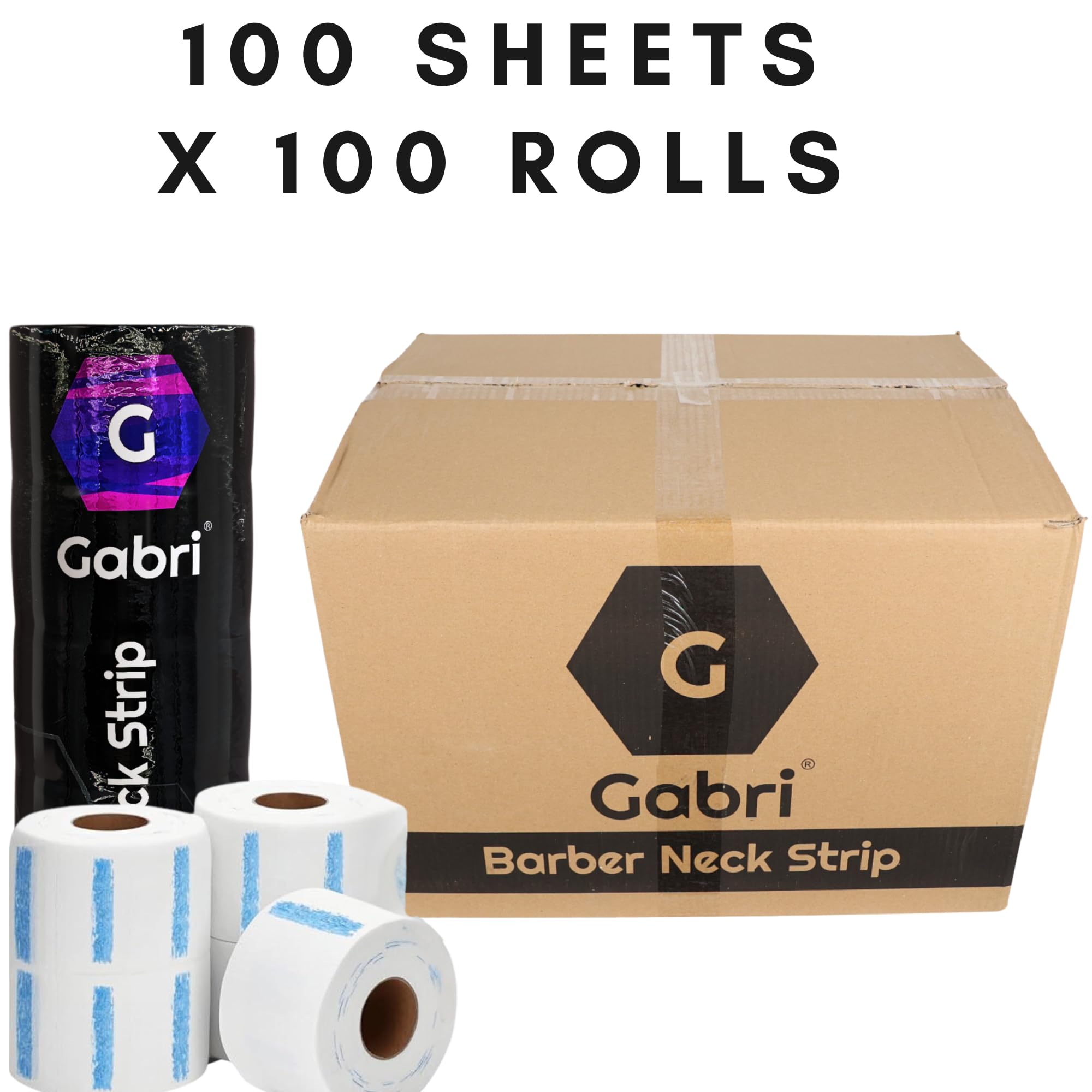 Gabri Professional Barber Neck Strips,5 x 100 Rolls Pack White & Black