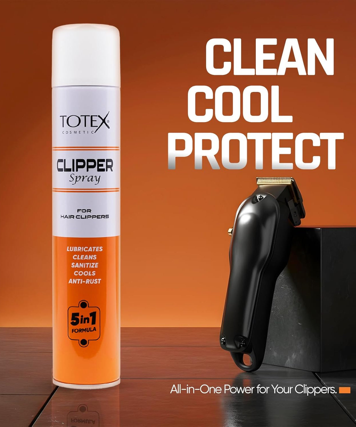 Totex Clipper Spray 400ml – 5-in-1 Lubricates, Cleans, Disinfects, Cools & Anti-Rust | Disinfectant Spray for Hair Clippers, Trimmers, Electric Shavers, Barber Use
