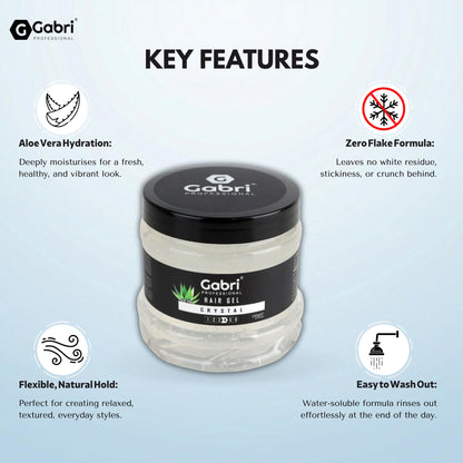 Gabri Hair Styling Gel, Firm Hold Styling Hair Gels, High Gloss, Anti-Frizz Effect, Edge Control, For All Hair Types (250 g (1 Pack), Keratin)