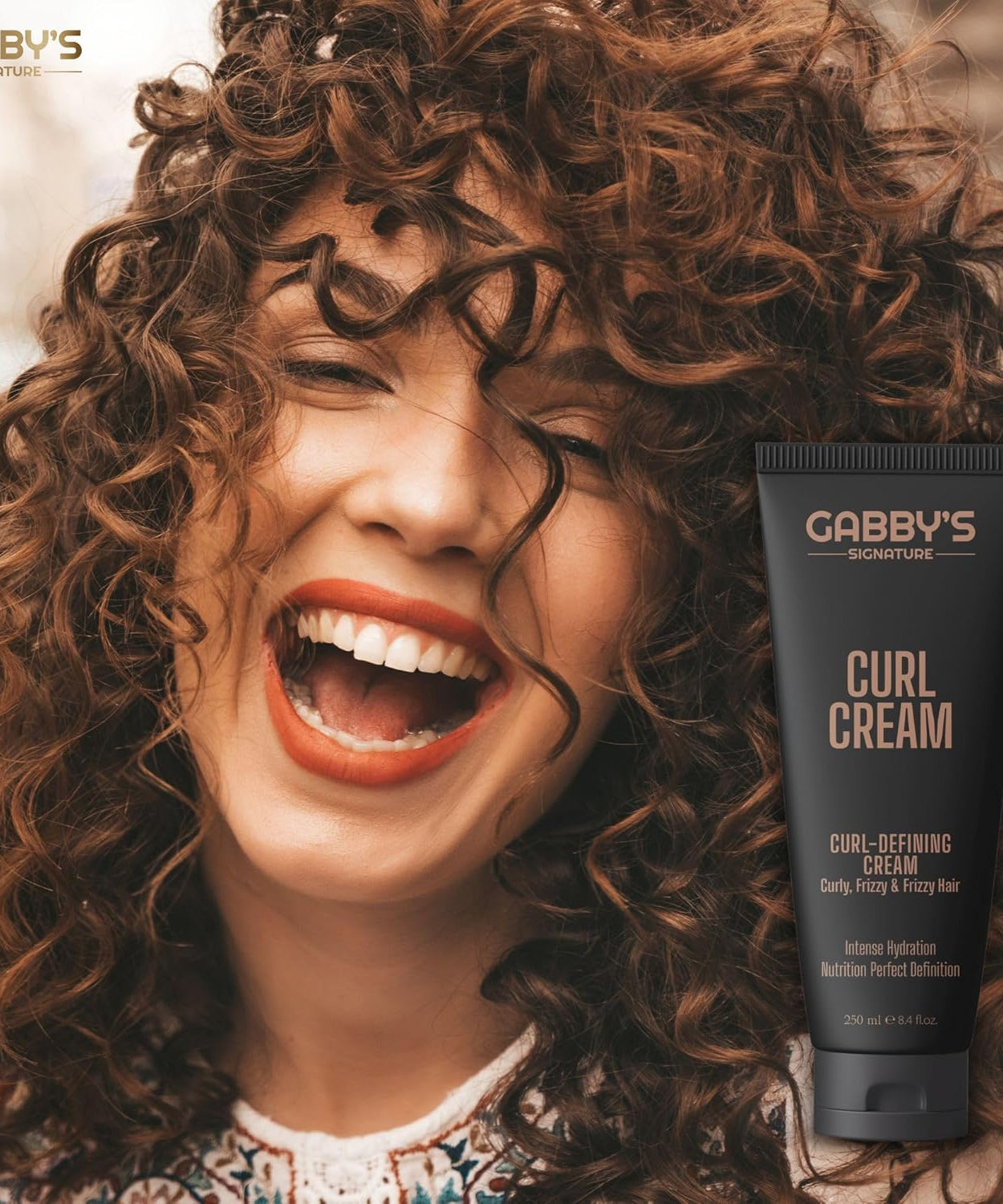 Gabby's Curl Cream 250ml, Lightweight Curl Defining Cream for Curling & Frizzy Hair, Anti-Frizz Leave-In Cream with Shea Butter & Coconut Oil, Hydrating, Nourishing Styling for Soft, Defined Curls