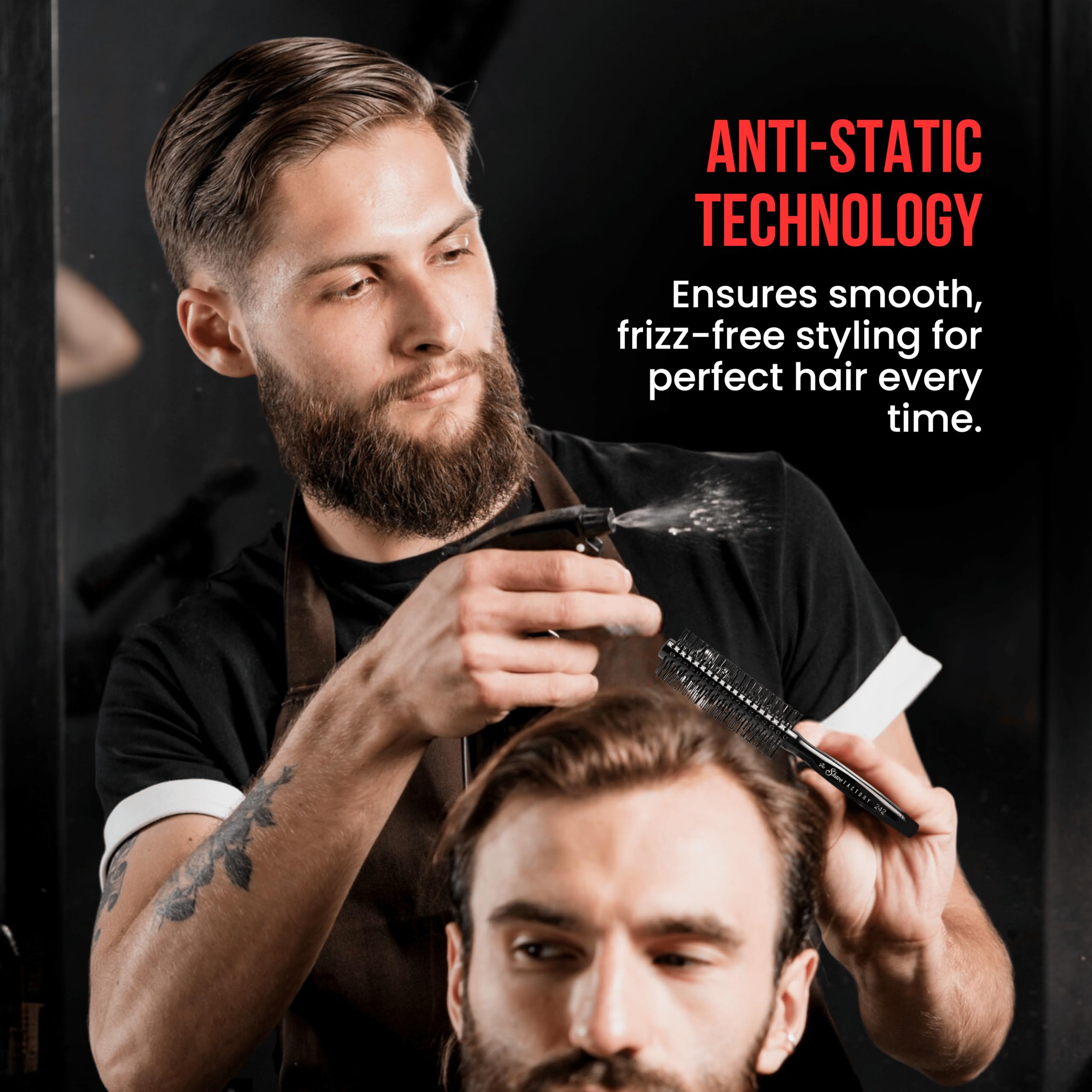 The Shave Factory Wooden Brush Series - Round static free round brush made of wood (Brown, Model-19)