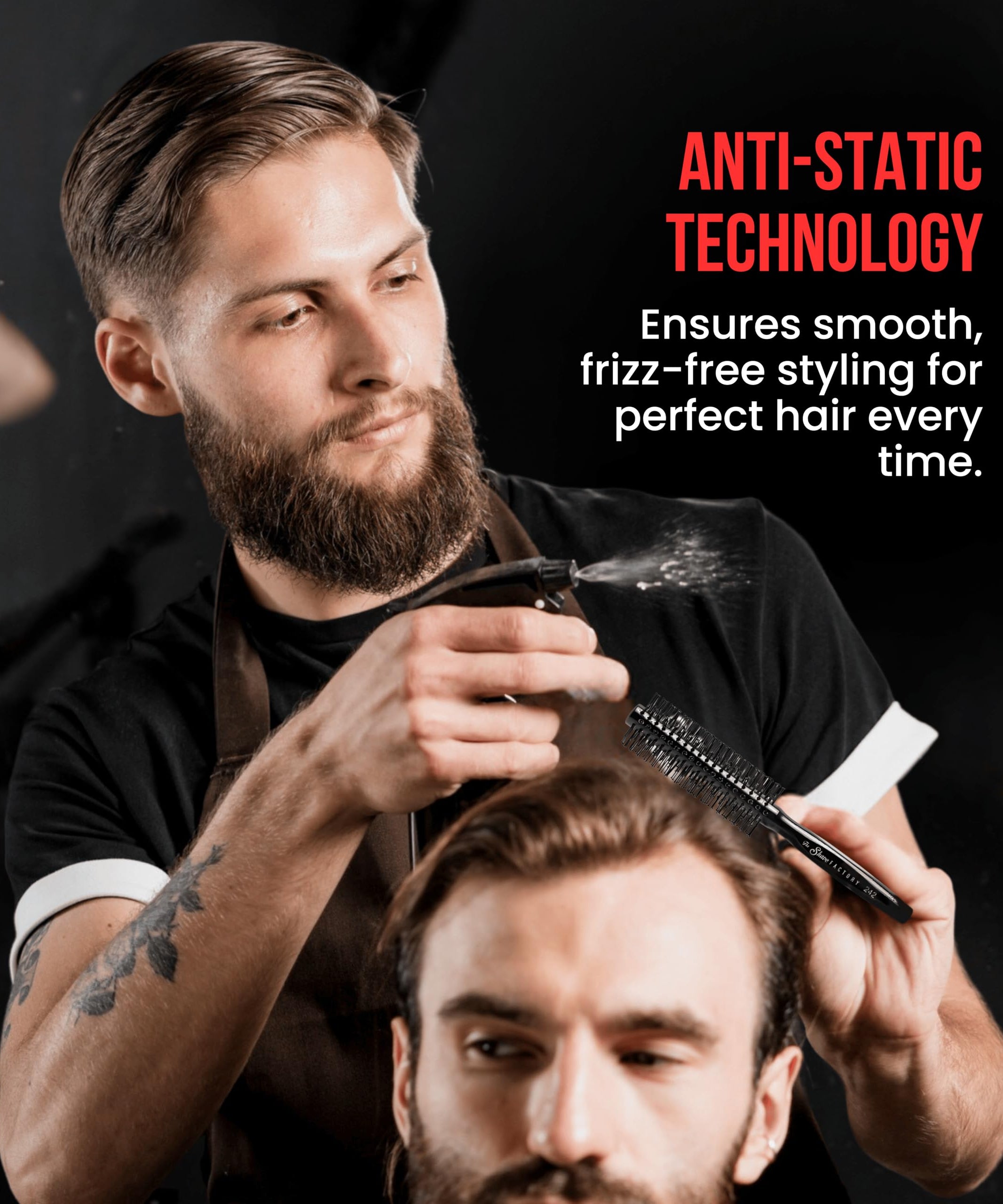 The Shave Factory Wooden Brush Series - Round static free round brush made of wood (Brown, Model-19)