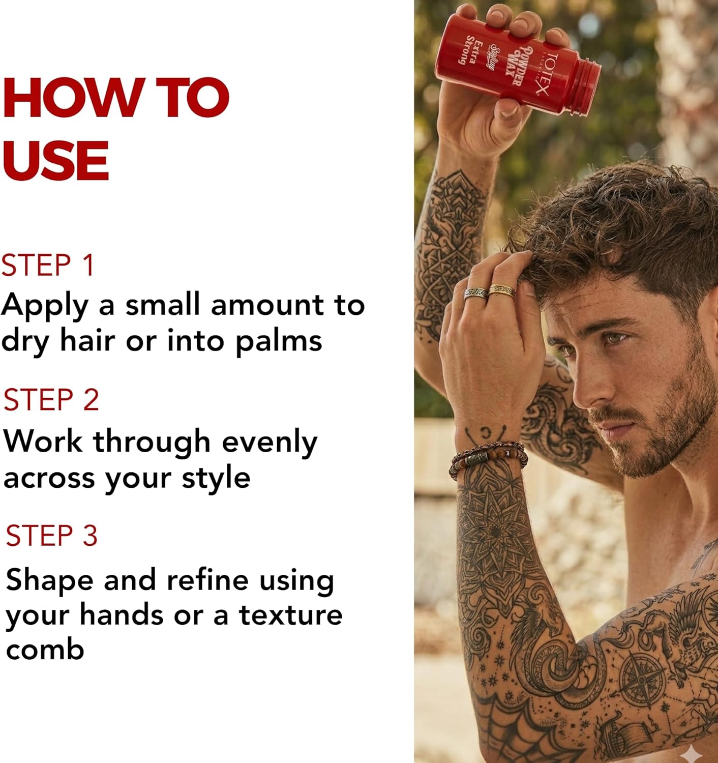 Totex Hair Styling Powder Wax Red 20g Strong Hold Matt Finish Volumising Powder for Men
