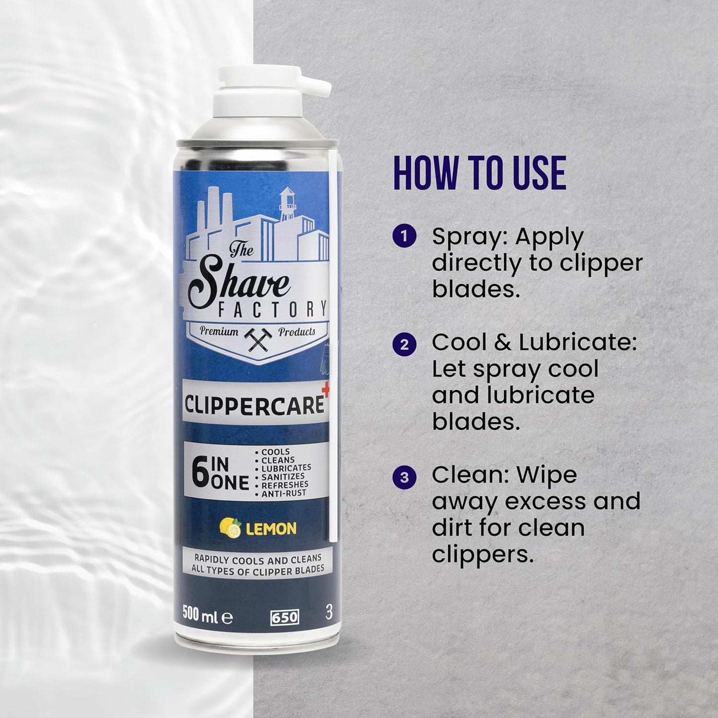 The Shave Factory ClipperCare PLUS+ 6in1 Spray Lemon 500ml
