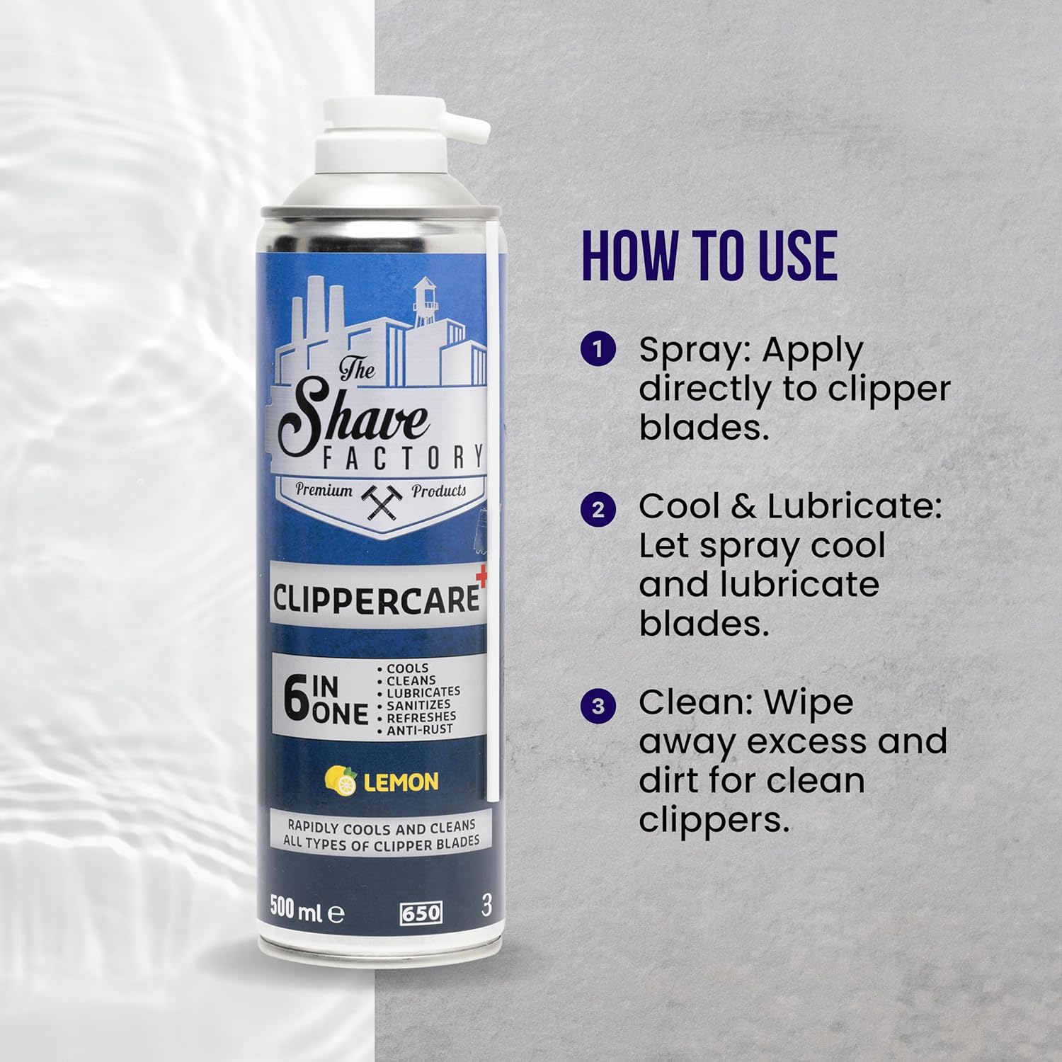 The Shave Factory ClipperCare PLUS+ 6in1 Spray LEMON - 500ML MEGA Size