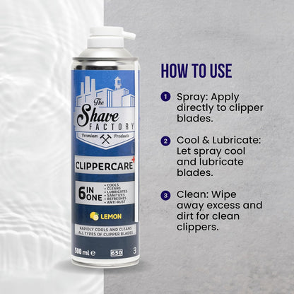 The Shave Factory ClipperCare PLUS+ 6in1 Spray Lemon 500ml