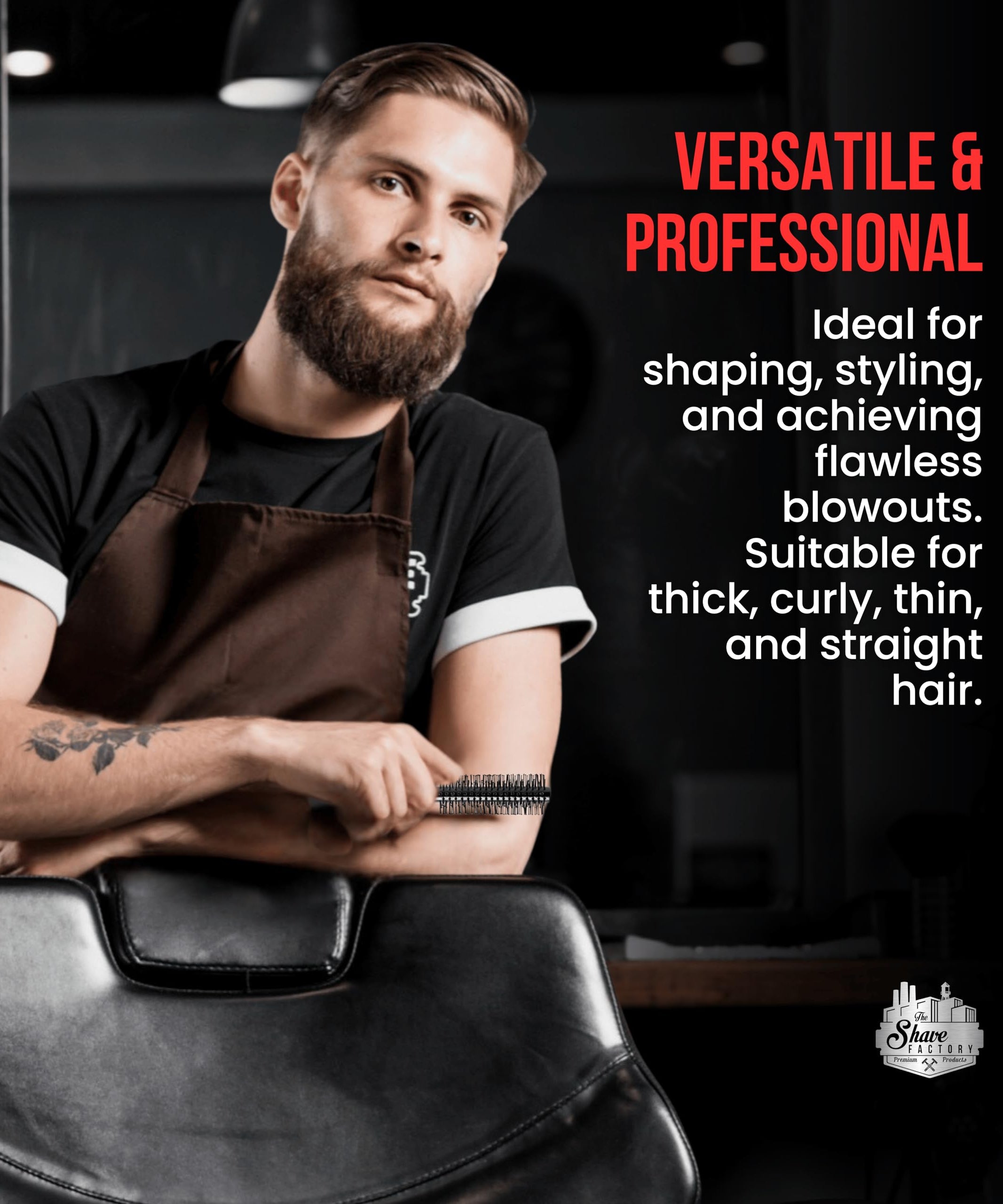 The Shave Factory Wooden Brush Series - Round static free round brush made of wood (Brown, Model-19)