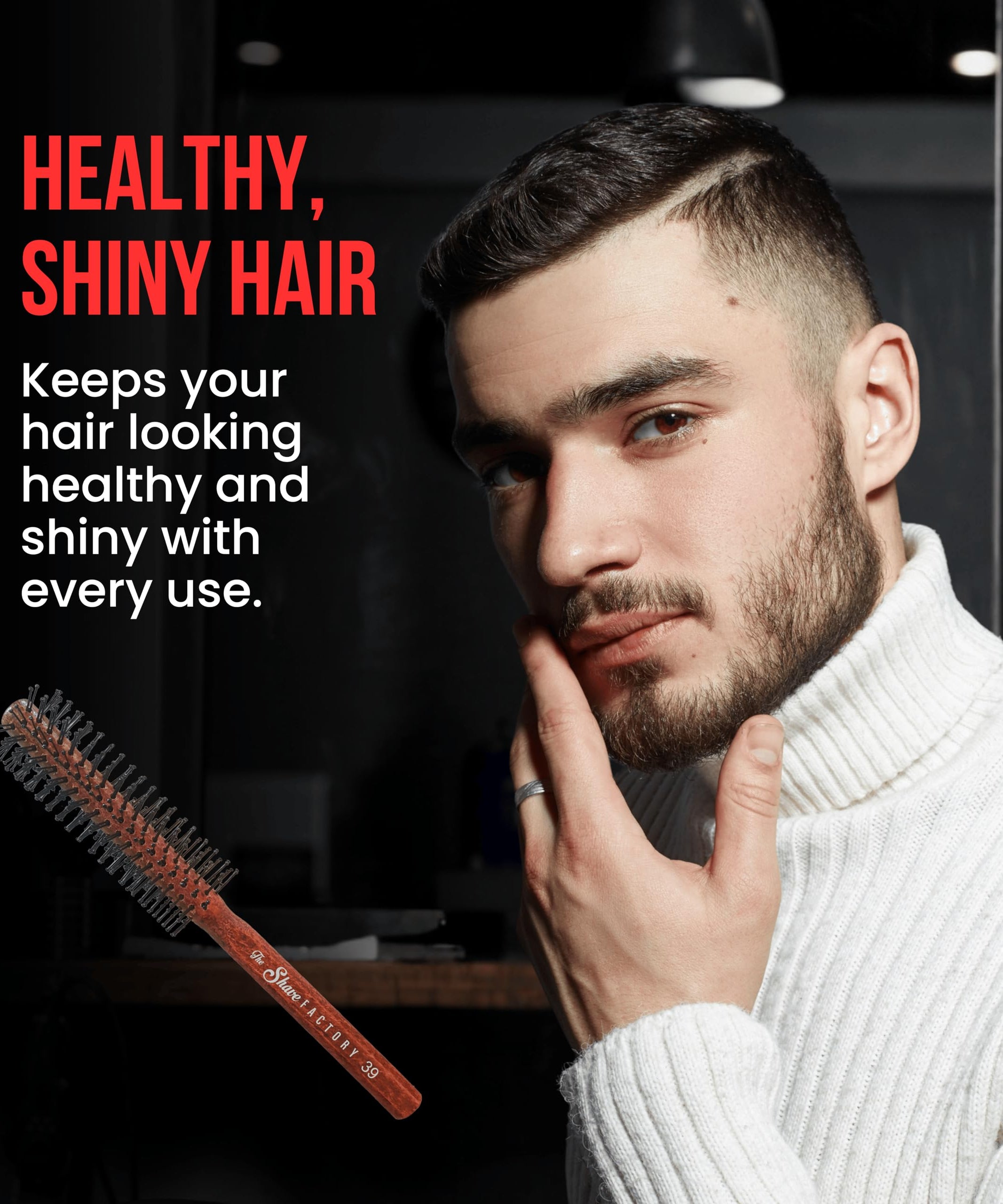 The Shave Factory Wooden Brush Series - Round static free round brush made of wood (Brown, Model-19)