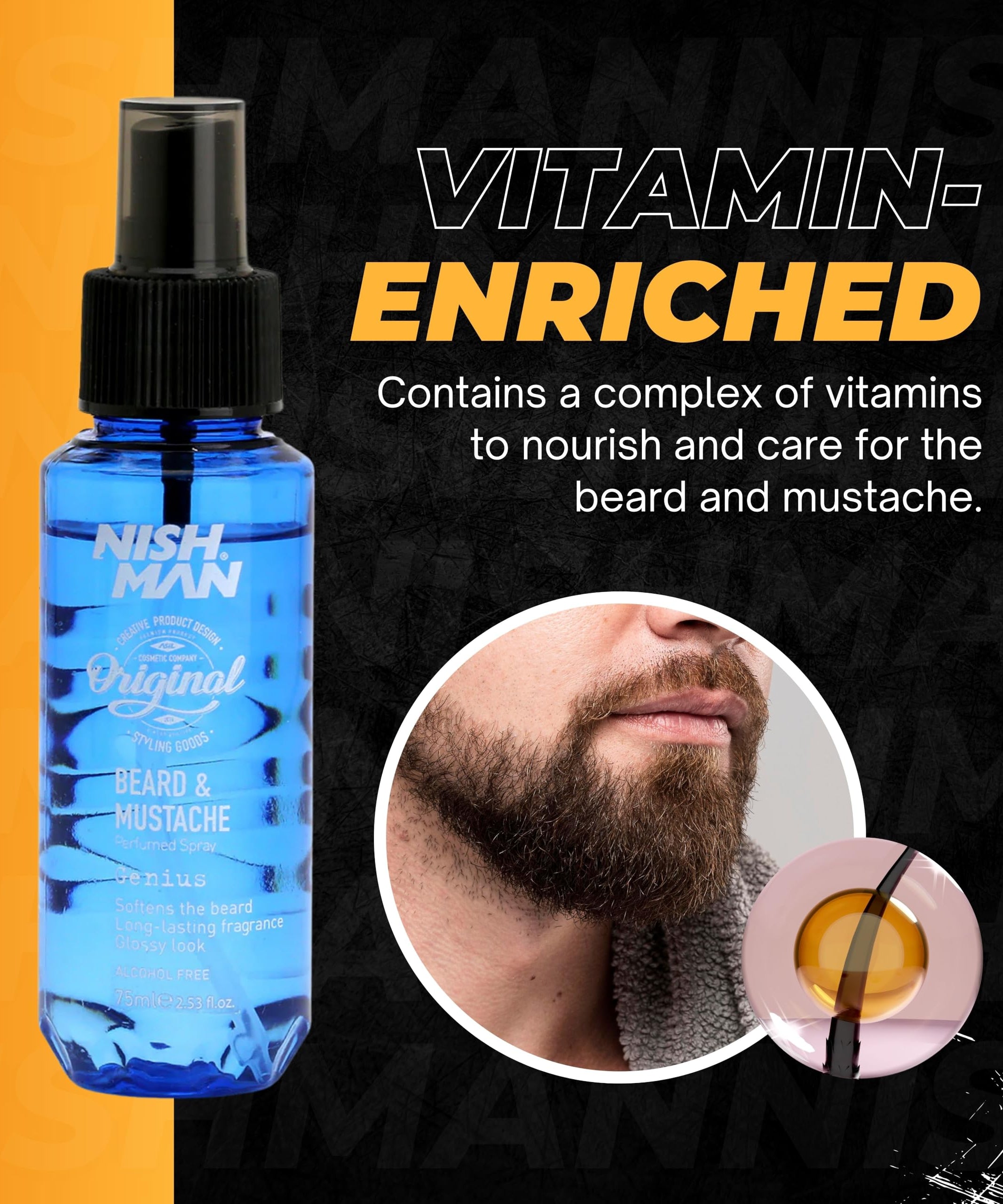 NISHMAN Beard & Moustache Perfume - Adonis 75ml - Refreshing, Long-Lasting Scent for Beard Care - Ideal Beard Perfume for Daily Beard and Mustache Grooming