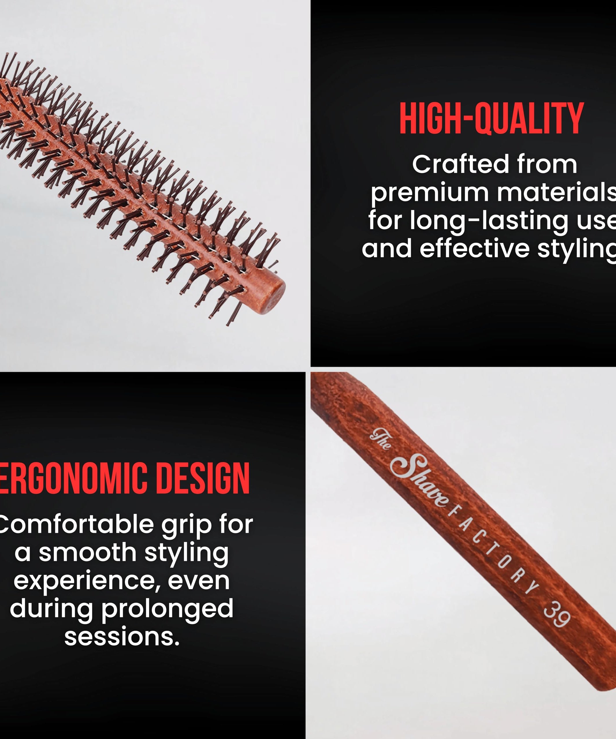 The Shave Factory Wooden Brush Series - Round static free round brush made of wood (Brown, Model-19)