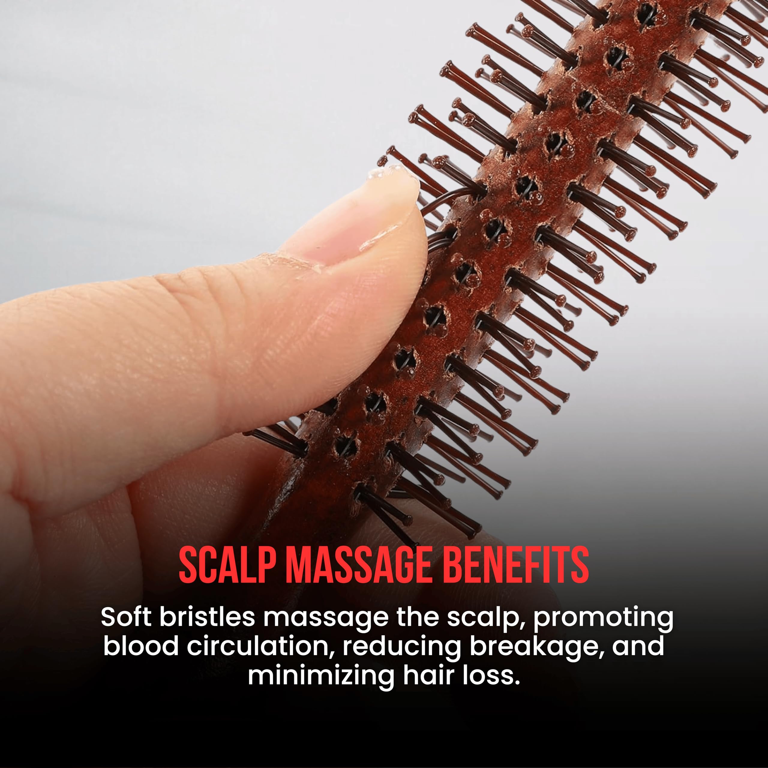 The Shave Factory Wooden Brush Series - Round static free round brush made of wood (Brown, Model-19)