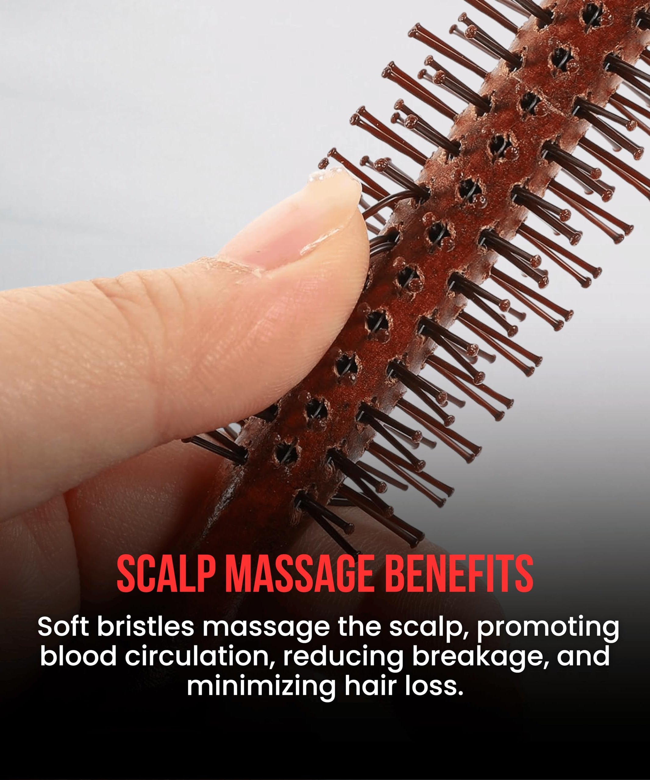 The Shave Factory Wooden Brush Series - Round static free round brush made of wood (Brown, Model-19)