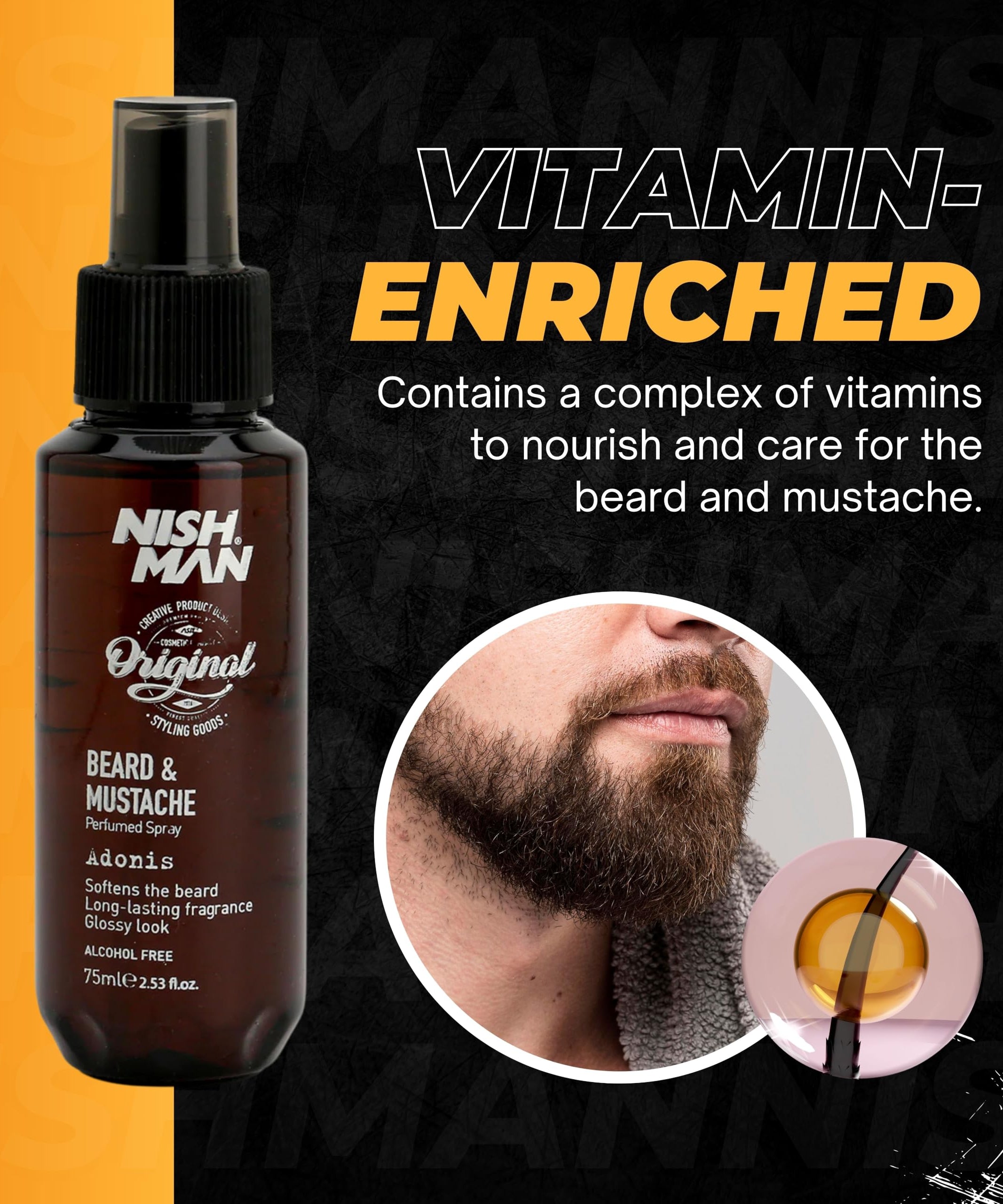 NISHMAN Beard & Moustache Perfume - Adonis 75ml - Refreshing, Long-Lasting Scent for Beard Care - Ideal Beard Perfume for Daily Beard and Mustache Grooming