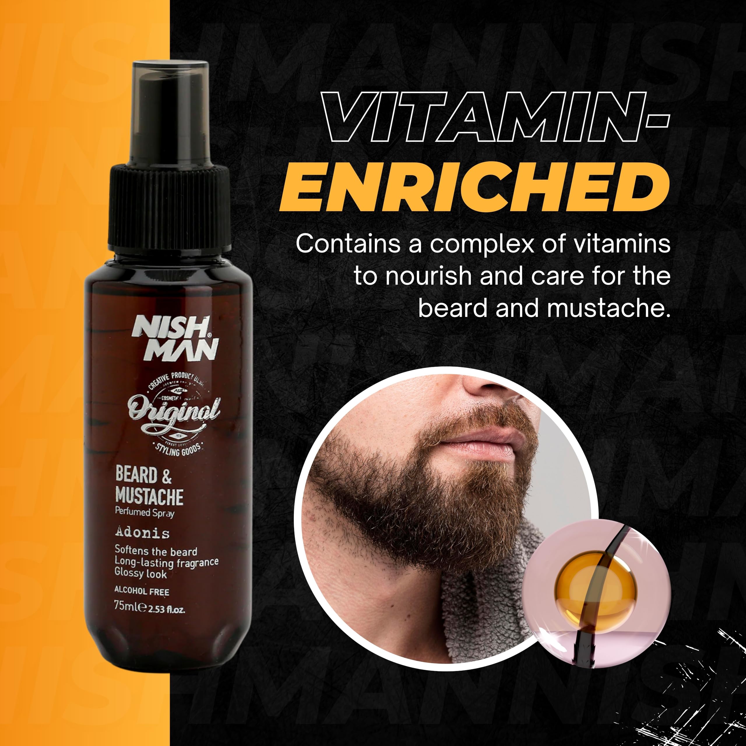 NISHMAN Beard & Moustache Perfume - Adonis 75ml - Refreshing, Long-Lasting Scent for Beard Care - Ideal Beard Perfume for Daily Beard and Mustache Grooming