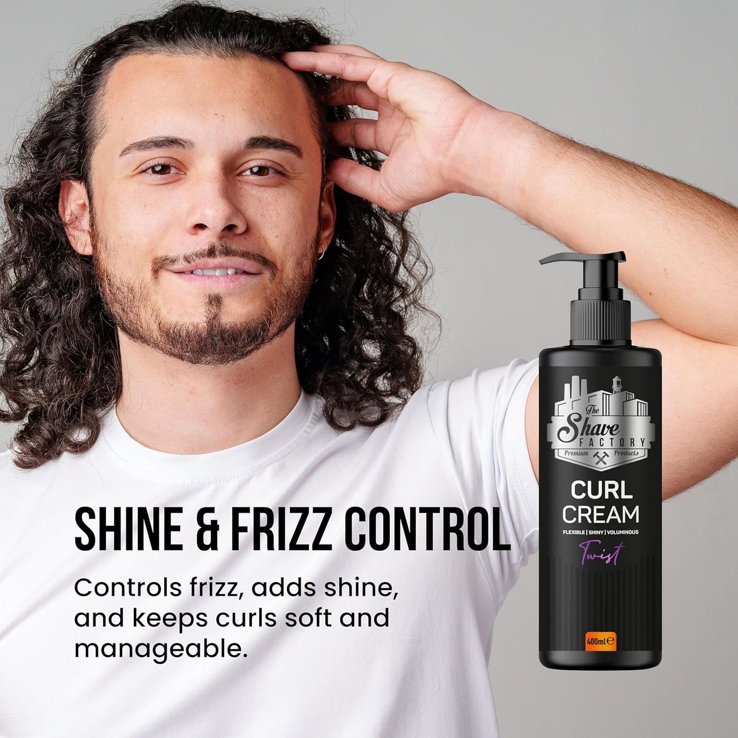 THE SHAVE FACTORY Curl Cream 400ml – Curl Defining & Anti-Frizz Styling Cream for Natural Curls and Waves – Hydrating Leave-In Curl Enhancer with Nourishing Oils – Lightweight Daily Curl Cream
