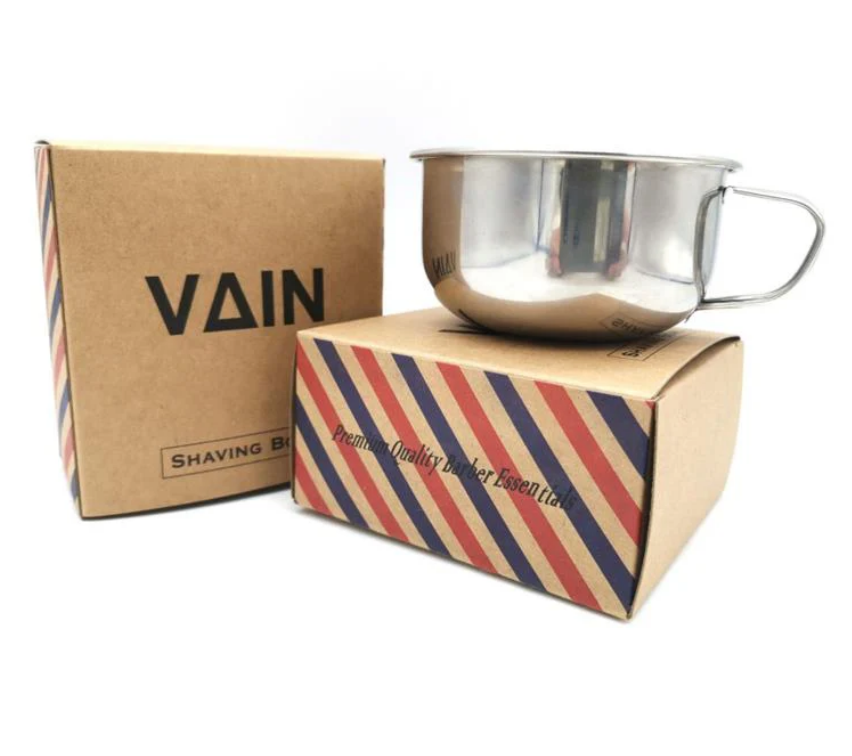 Vain - Shaving Bowl Stainless Steel Cream Soap Bowl Shaving Mug - with Handle